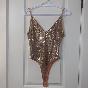 Rose Gold Sequin Covered Body Suit NWT